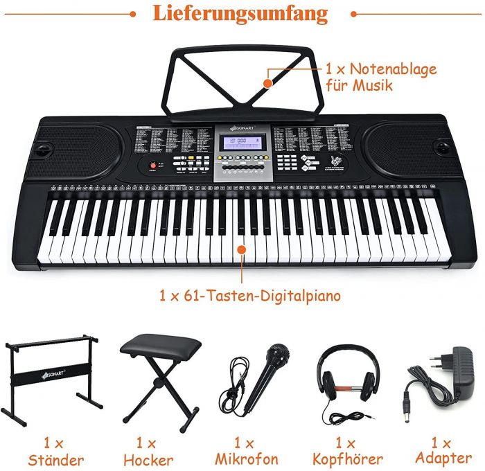 COSTWAY Keyboard, mit 61 Leuchtentasten, 50 Rhythmen/Tone/Demo, 4.5, Newsletter anmelden & Vorteile sichern