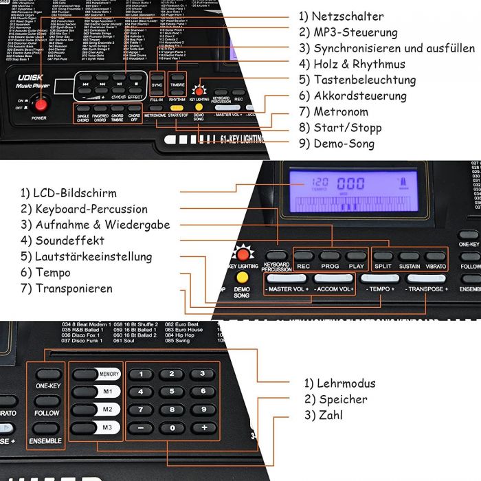 COSTWAY Keyboard, mit 61 Leuchtentasten, 50 Rhythmen/Tone/Demo, 4.5, Newsletter anmelden & Vorteile sichern