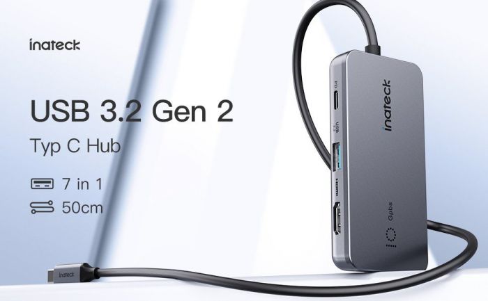 Inateck Laptop-Dockingstation 7 in 1 USB C Hub, 4 K HDMI, USB 3.2 Gen 2, Newsletter anmelden & Vorteile sichern