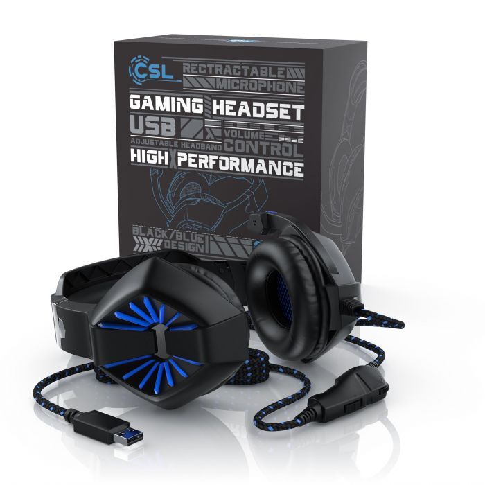 CSL Gaming-Headset (Blaue LED-Beleuchtung; Kopfbugel variabel verstellbar; Bietet kristallklaren Hoch-, Mittel- und Tieftonbereich + dynamische Basswiedergabe, USB "GHS-102" mit Mikrofon - Kopfhorer fur PC, PS4/4 Pro), 4.5, Newsletter anmelden & Vorteile sichern