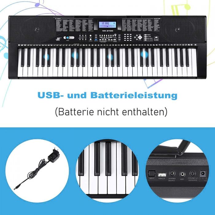 MVPower Digitalpiano 61 Tasten, mit Notenstander Mikrofon, 61 Tasten Klavier Keyboard, 5.0, Newsletter anmelden & Vorteile sichern