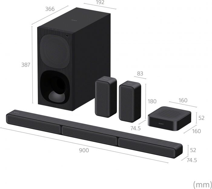 Sony HT-S40R Kanal- 5.1 Soundbar (Bluetooth, 600 W, inkl. kabelgebundenem Subwoofer, kabellosen Rear-Lautsprechern), 5.1-Kanal-Home-Entertainment mit kabellosen Rear-Lautsprechern | HT-S40R, 4.5, Newsletter anmelden & Vorteile sichern