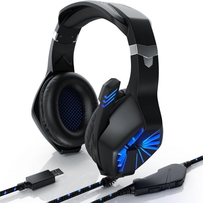 CSL Gaming-Headset (Blaue LED-Beleuchtung; Kopfbugel variabel verstellbar; Bietet kristallklaren Hoch-, Mittel- und Tieftonbereich + dynamische Basswiedergabe, USB "GHS-102" mit Mikrofon - Kopfhorer fur PC, PS4/4 Pro), 4.5, Newsletter anmelden & Vorteile sichern