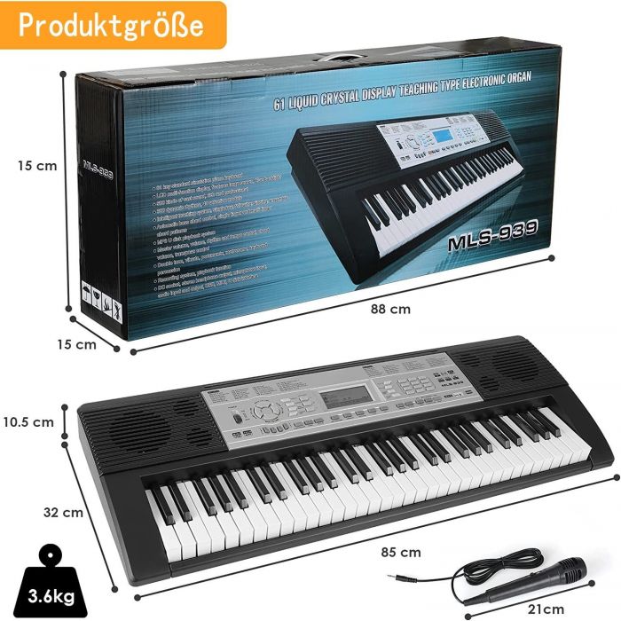 MVPower Digitalpiano 61 Tasten, mit Notenstander Mikrofon, 61 Tasten Klavier Keyboard, 5.0, Newsletter anmelden & Vorteile sichern